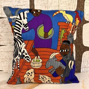 Ethiopian Jewish Biblical Folk Art Pillow Noah’s Ark Woven 14”x12” Achenef Bizu